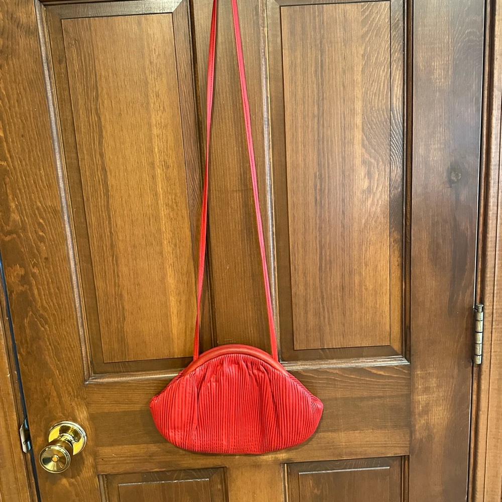 HUGE CLEAROUT! Red leather Pleated Crossbody Bag, vintage designer